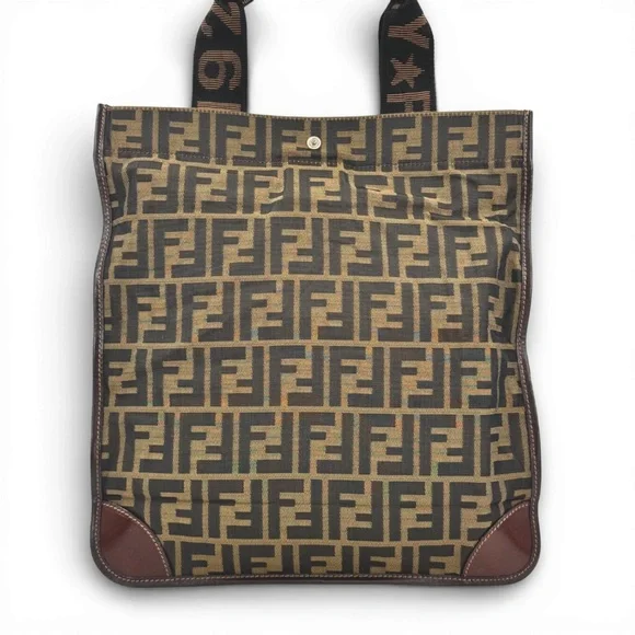 AUTH FENDI Tote Bag • Zucca Forever FF Fendi Logo Mania Monogram Tobacco Color - Picture 3 of 8